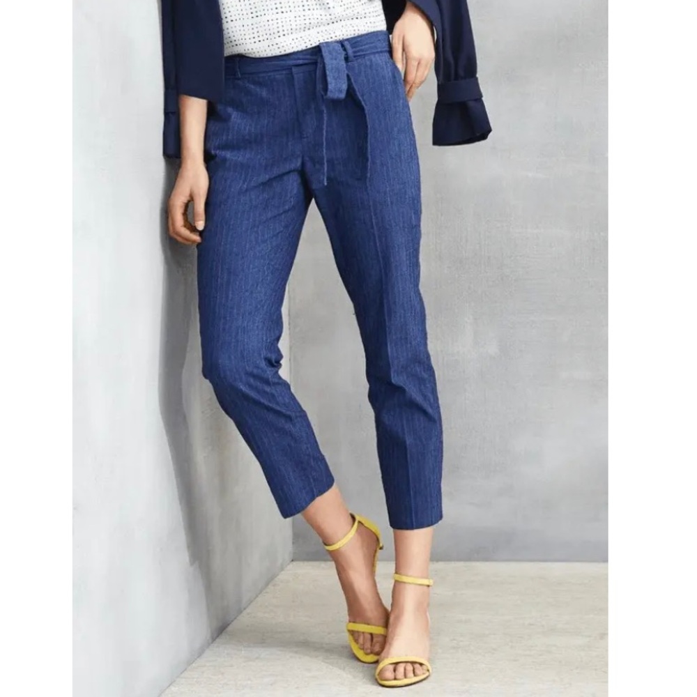 Avery Tie-Waist Rope Stripe Chambray Pant